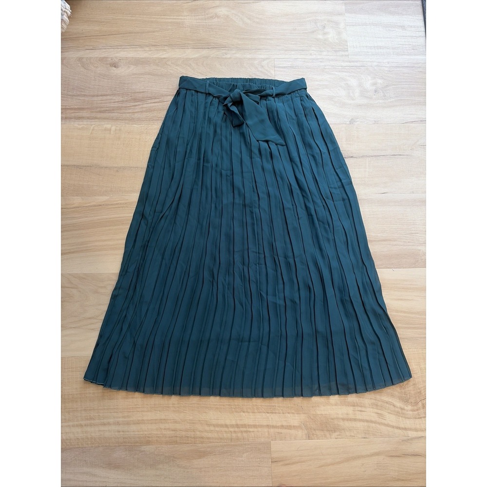 Joie Women's L Solid Dark Teal Pleated Maxi Skirt With Tie